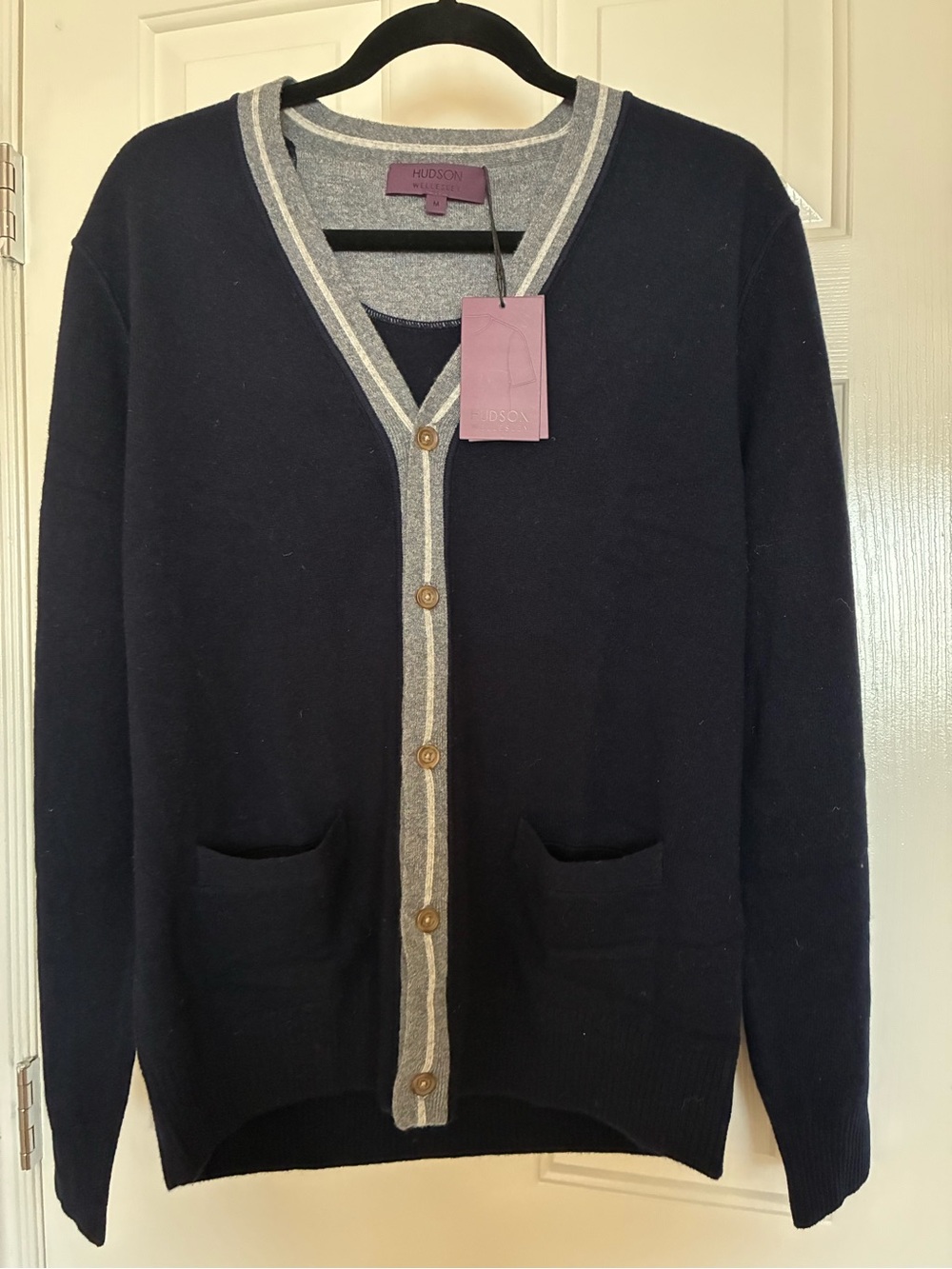 Hudson Jeans Men’s Navy Cardigan with Gray Contrast Trim
